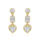 Round Emerald Cut and Heart Diamond Drop Earrings in 14k yellow gold