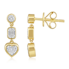 Round Emerald Cut and Heart Diamond Drop Earrings in 14k yellow gold