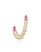 Pink Sapphire and Diamond Pear Double Chain Jacket Earrings in 14k yellow gold