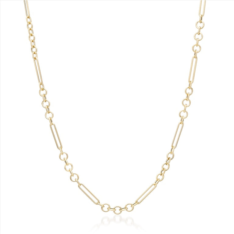 Mixed Clip Link Chain Gold Necklace in 14k gold from Izakov Fine Jewelry, Miami, Florida, showcasing elegant design.