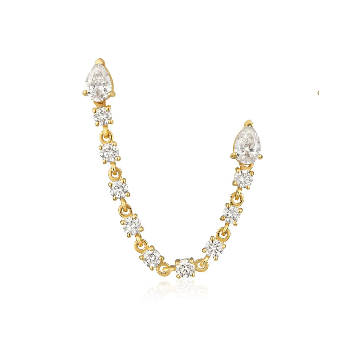 Pear Diamond Chain Loop Earrings in 14k yellow gold