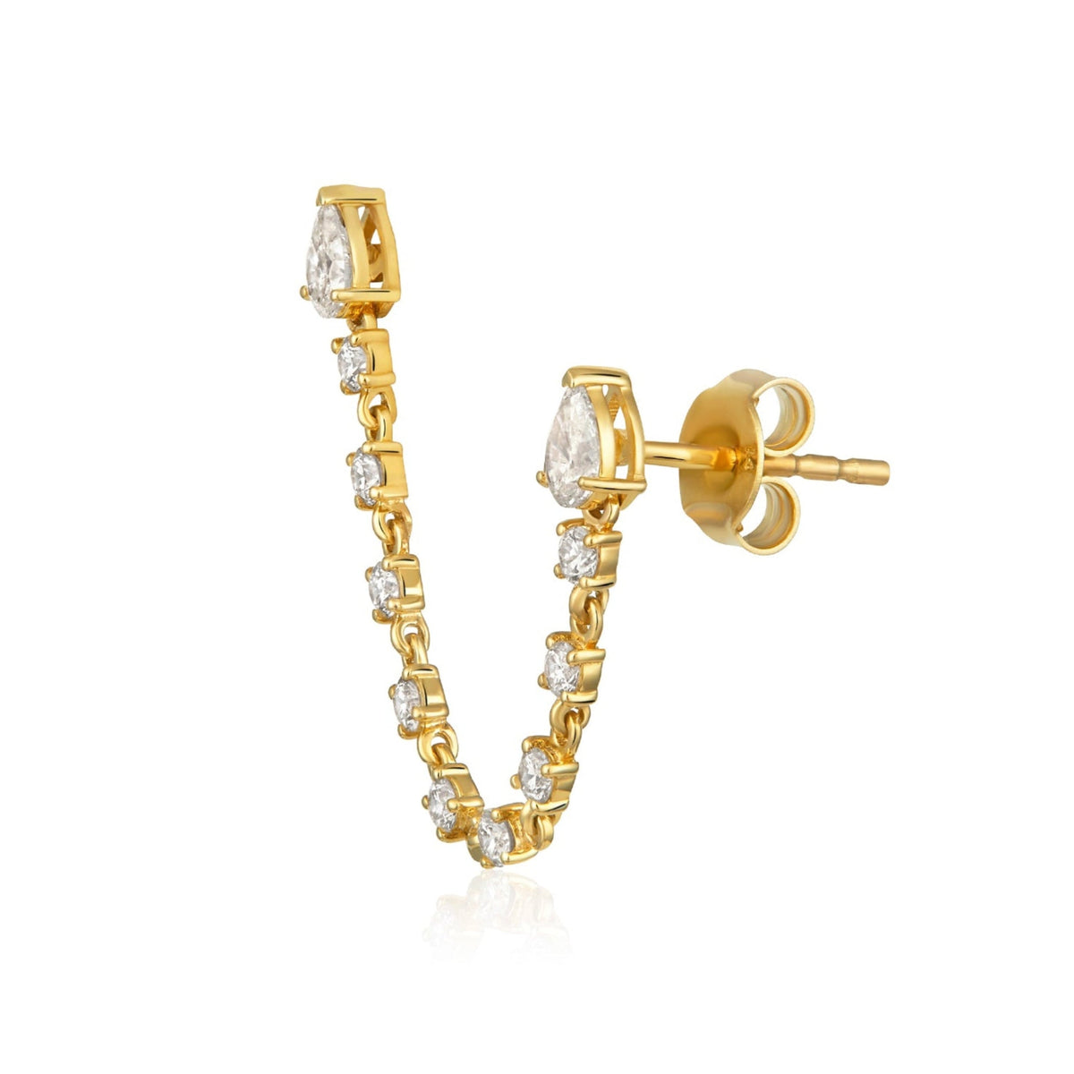 Pear Diamond Chain Loop Earrings in 14k yellow gold