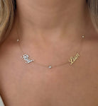 Multiple Name Diamond Bezels Station Necklace featuring custom name bezels adorned with diamonds by Izakov Fine Jewelry.