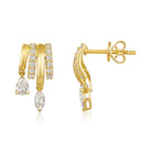 Marquise and Pear Diamond Three Row Drop Earrings in 14k yellow gold