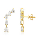 Graduated Pear Diamond Five Stone Climber Earrings in 14k yellow gold