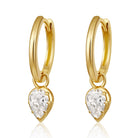 Pear Diamond Drop Huggie Earrings in 14k yellow gold