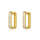 Baguette Diamond Rectangle Huggie Earrings in 14k yellow gold
