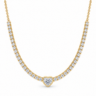 Heart center lab diamond tennis necklace in 14k yellow gold with a bezel-set heart on a rolo chain