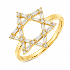 Star Of David Baguette Diamond Ring with 14mm diamond centerpiece and 14K gold band.