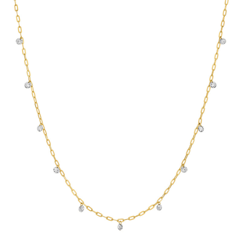 Floating Lab Diamond Station Necklace in 14k yellow gold, Izakov Fine Jewelry