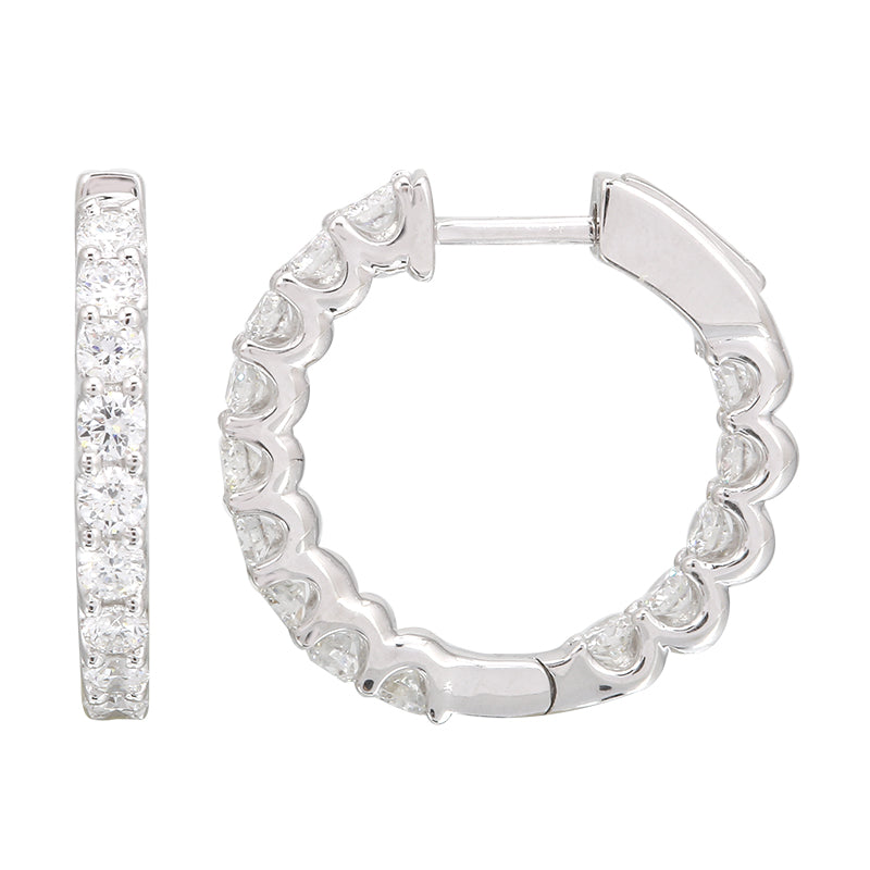 Scalloped inside-out lab diamond hoop earrings, 20mm, 14k white gold