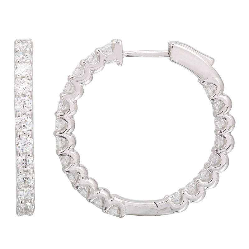 Scalloped inside-out lab diamond hoop earrings, 25mm, 14k white gold