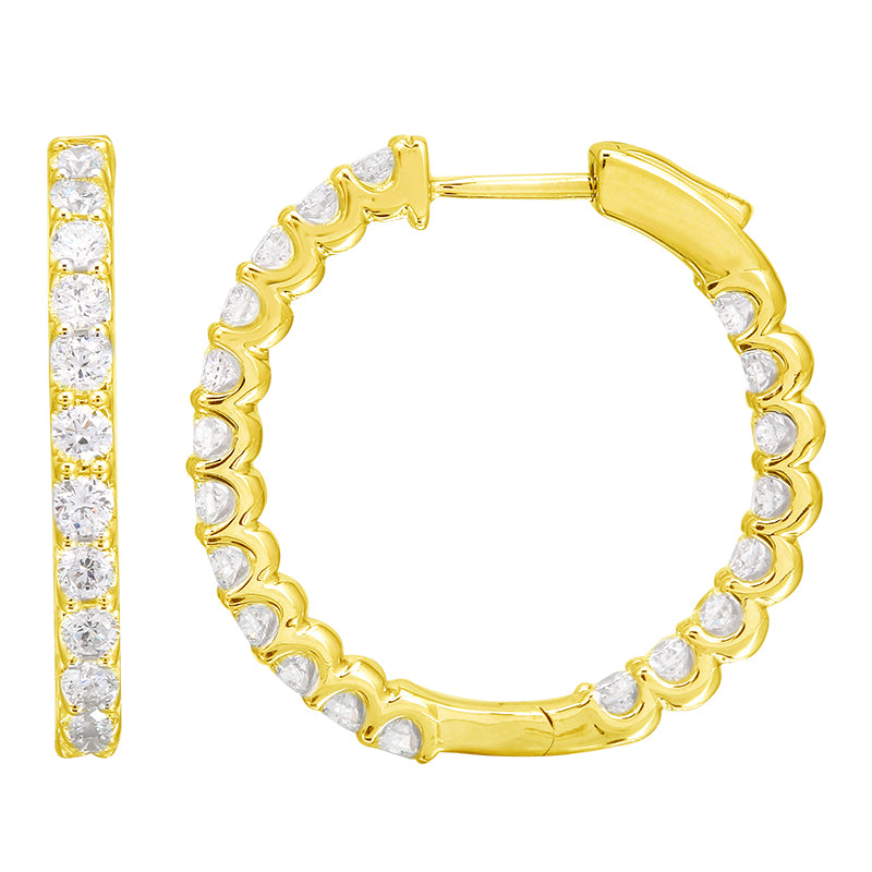 Scalloped inside-out lab diamond hoop earrings, 25mm, 14k yellow gold