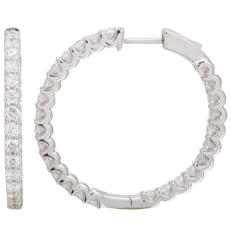 Scalloped inside-out lab diamond hoop earrings, 30mm, 14k white gold