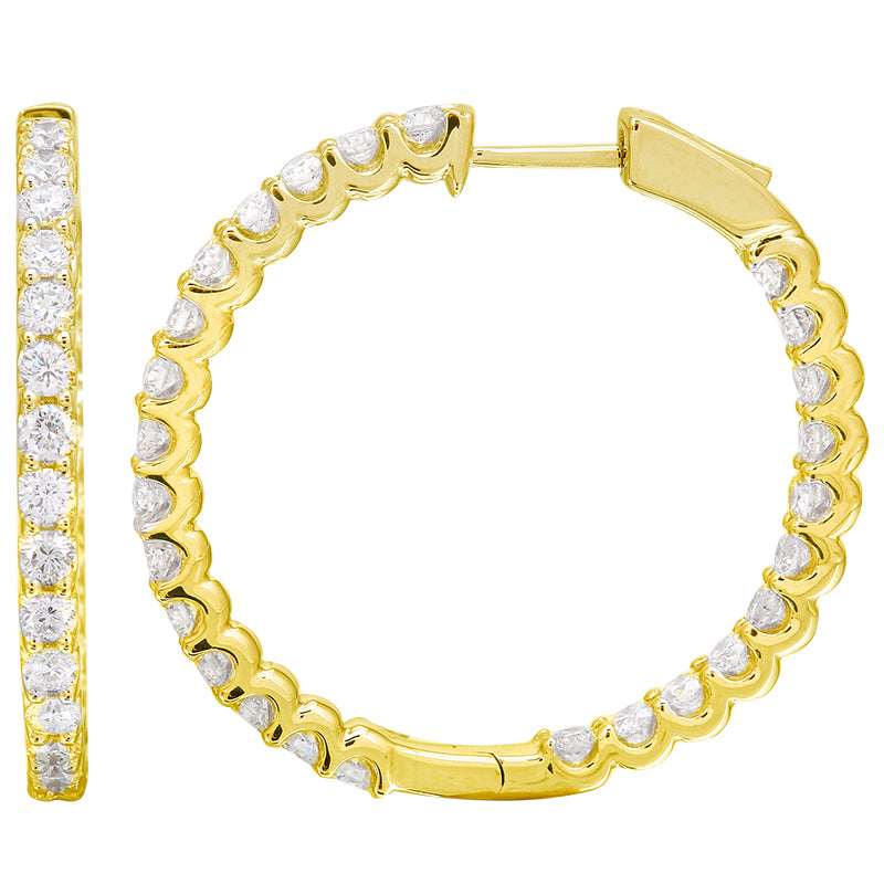 Scalloped inside-out lab diamond hoop earrings, 30mm, 14k yellow gold