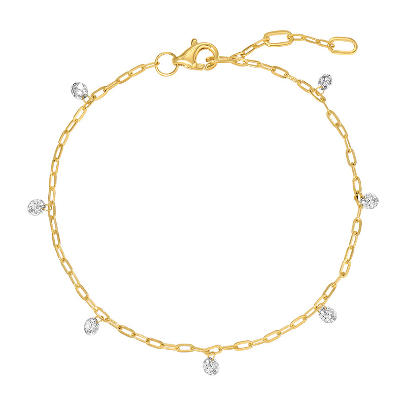 Floating Lab Diamond Paper Clip Bracelet in 14k yellow gold