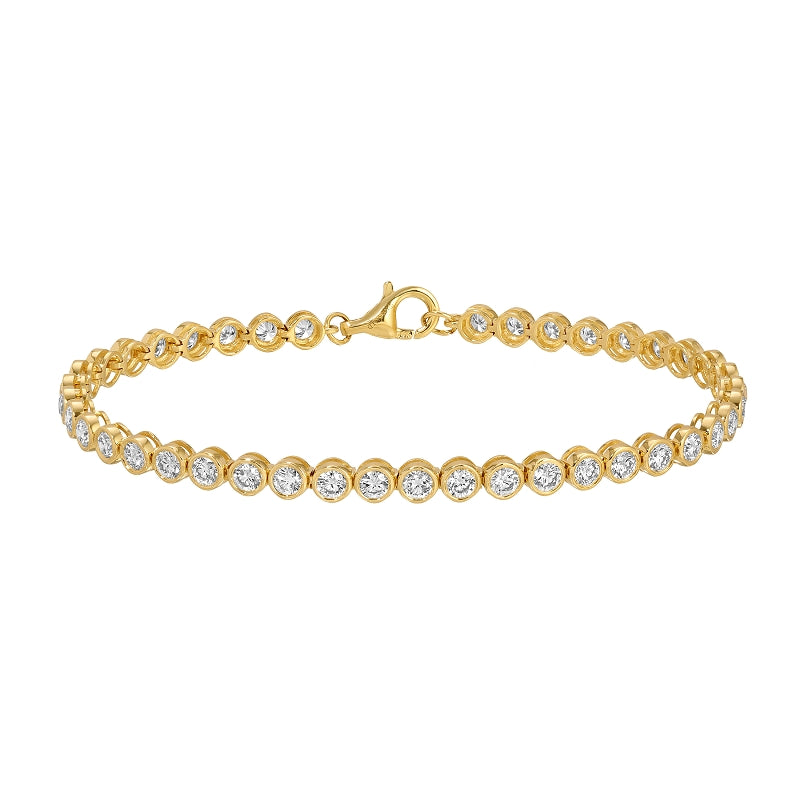 Bezel Lab Diamond Tennis Bracelet in 14k yellow gold, Izakov Fine Jewelry