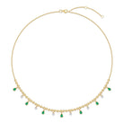 Drop Pear Gemstone Bezel Ball Chain Diamond Necklace by Izakov Fine Jewelry with emerald drops and diamond accents.