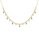 Drop Pear Gemstone Bezel Ball Chain Diamond Necklace with emeralds and diamonds from Izakov Fine Jewelry.