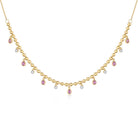 Drop Pear Gemstone Bezel Ball Chain Diamond Necklace by Izakov Fine Jewelry, featuring pink sapphire and diamond accents.