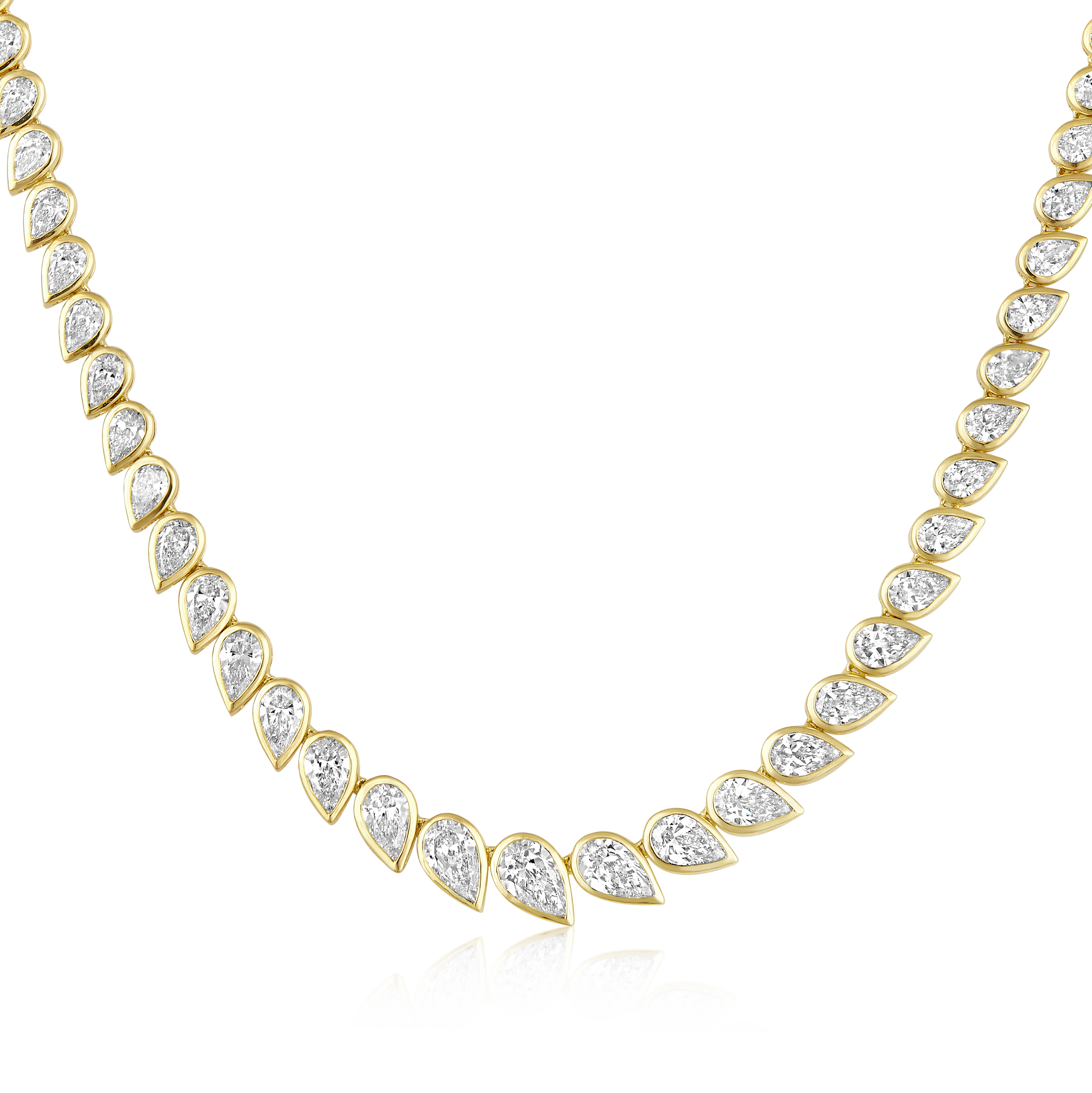 Graduated Pear Diamond Bezel Tennis Necklace in 14k yellow gold