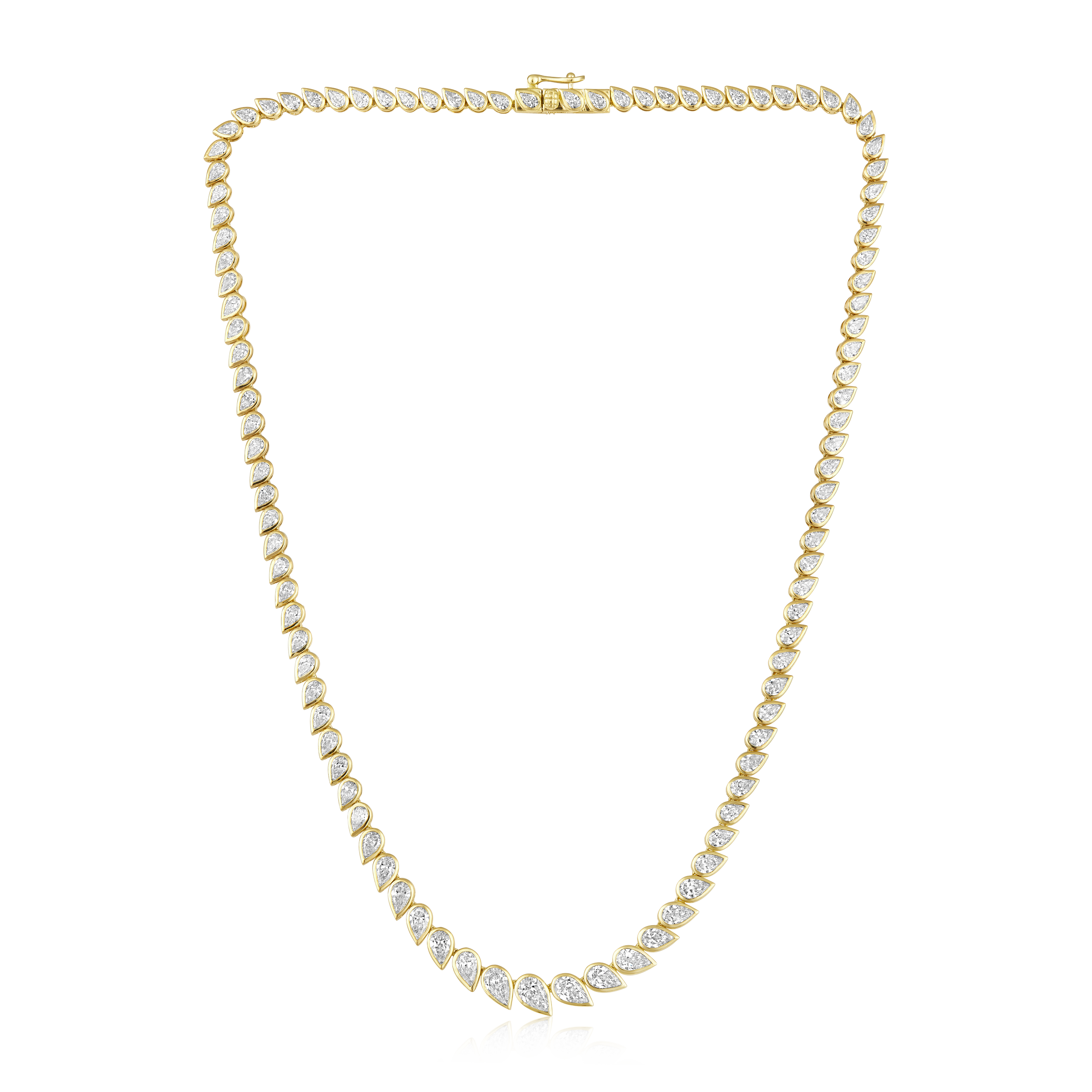 Graduated Pear Diamond Bezel Tennis Necklace in 14k yellow gold