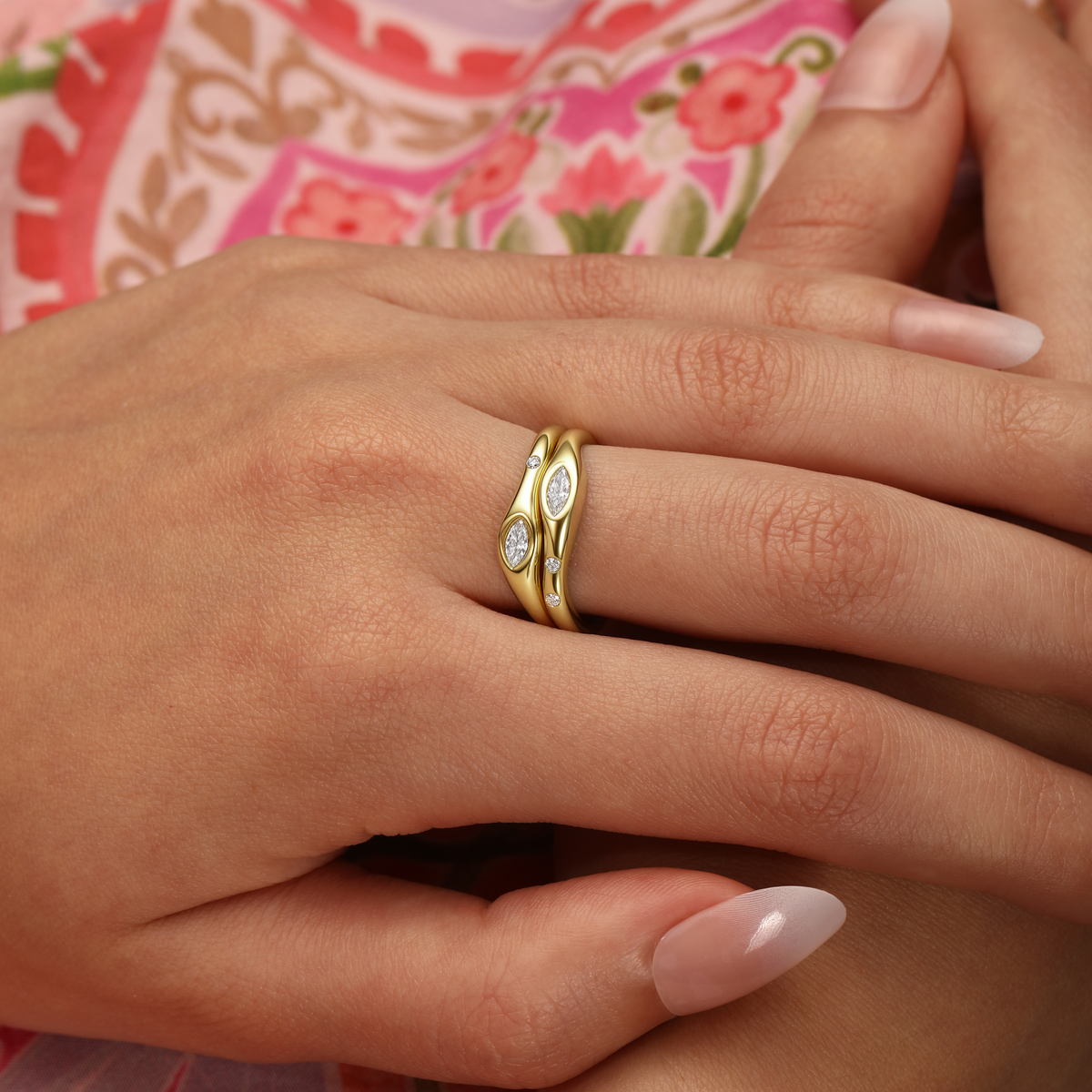 Double Marquise Diamond Wave Ring in 14k yellow gold