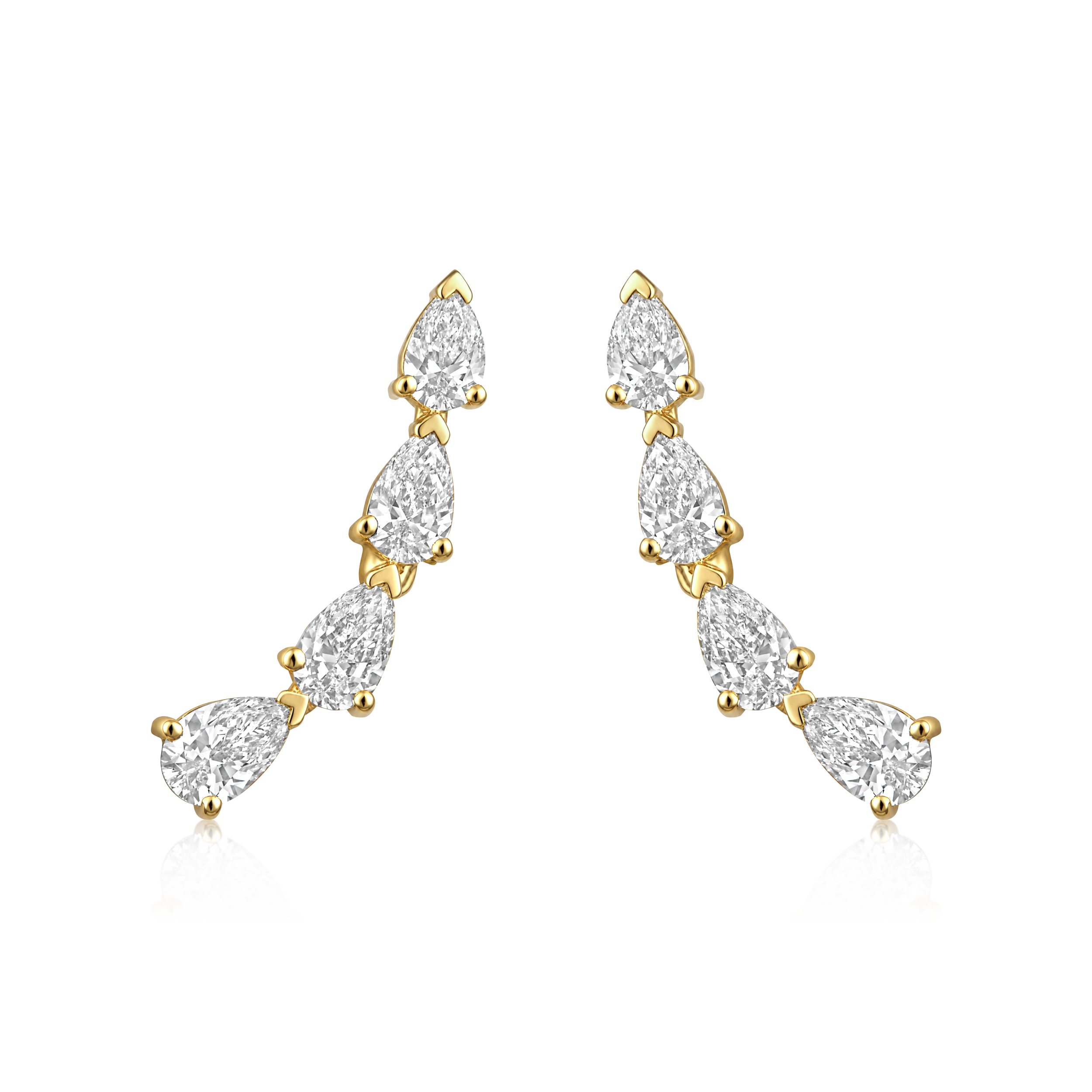 Pear Diamond Climber Earrings in 14k yellow gold