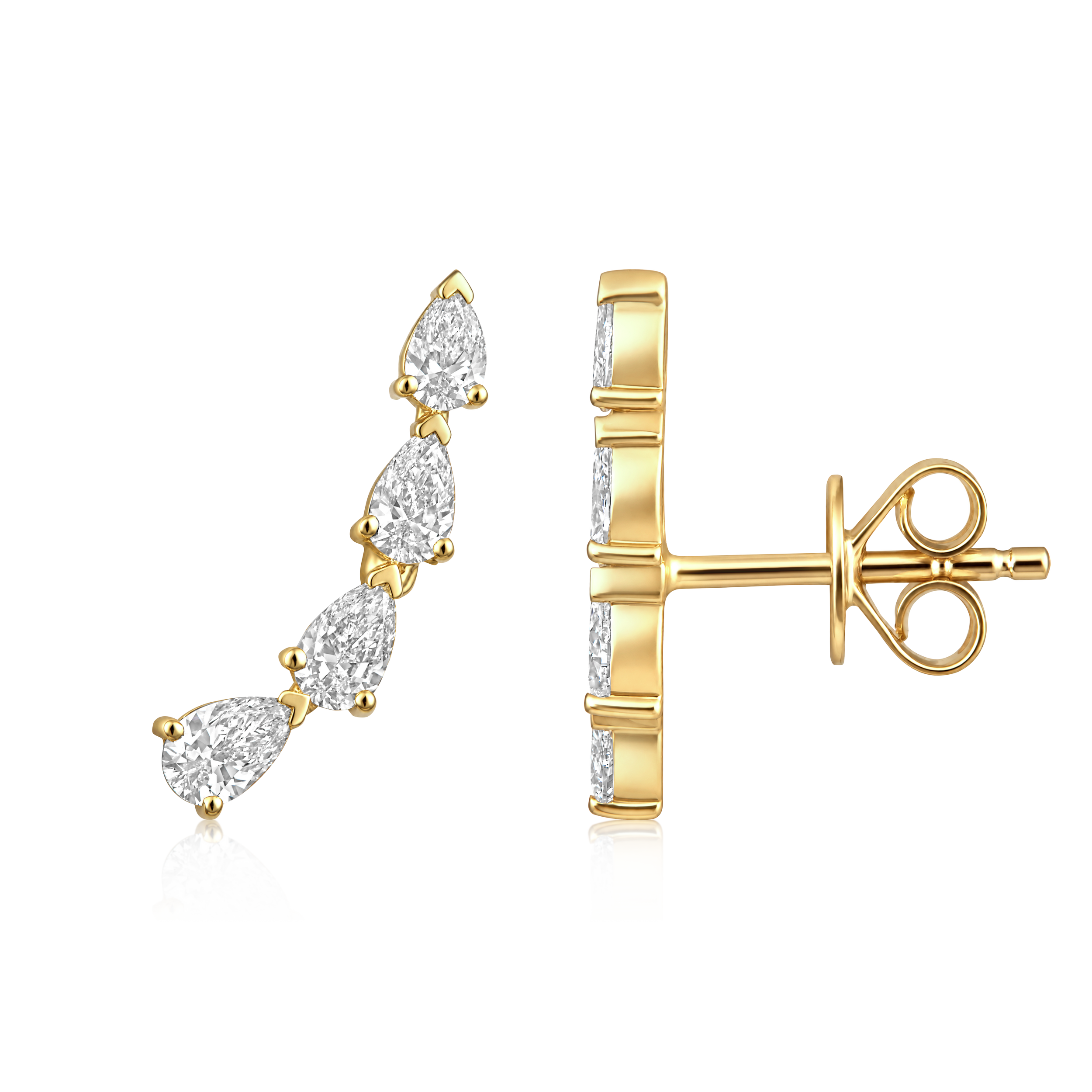 Pear Diamond Climber Earrings in 14k yellow gold