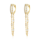 Baguette Diamond Station Double Chain Huggie Earrings in 14k yellow gold