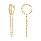 Baguette Diamond Station Double Chain Huggie Earrings in 14k yellow gold