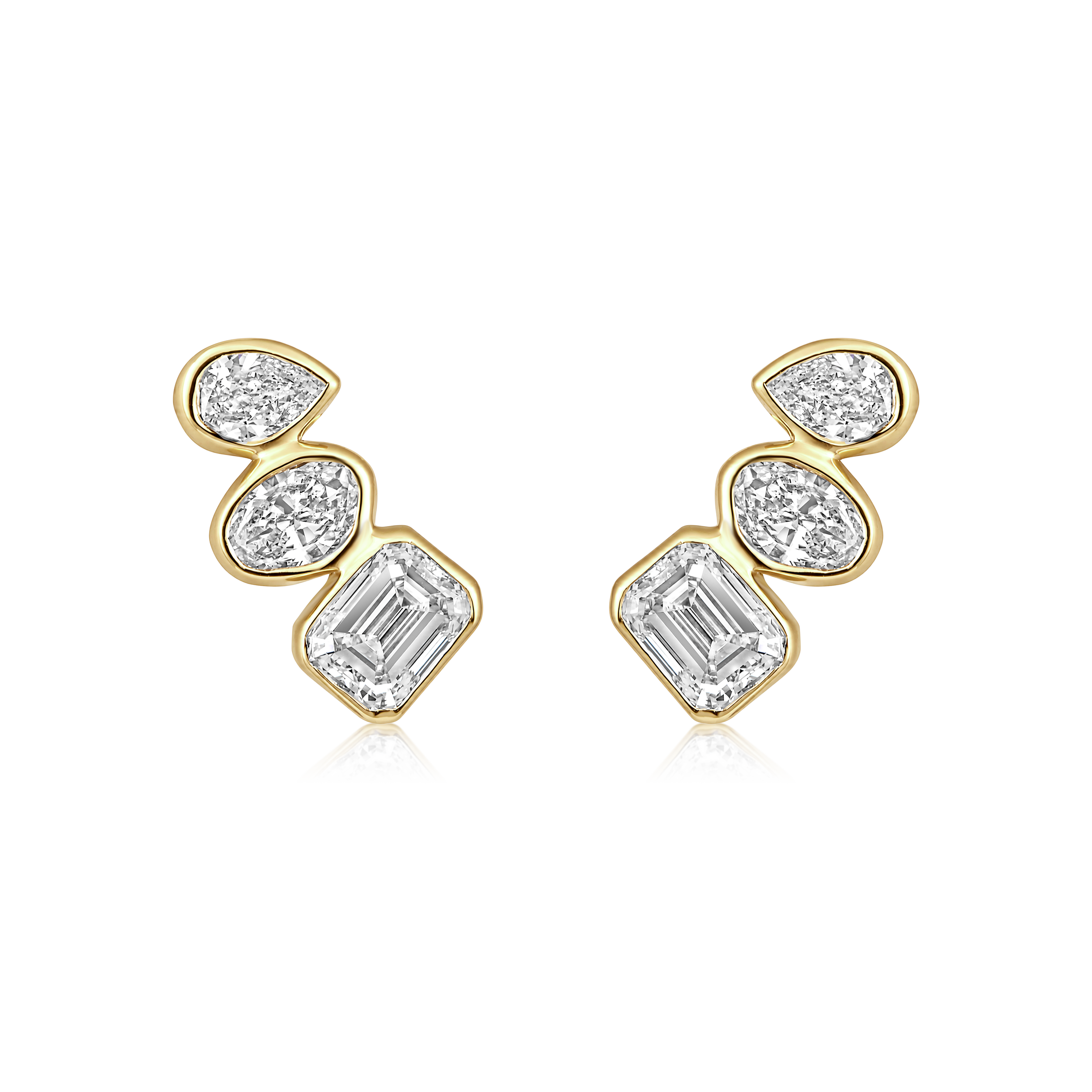 Trio Multi Shape Diamond Bezel Stud Earrings in 14k yellow gold