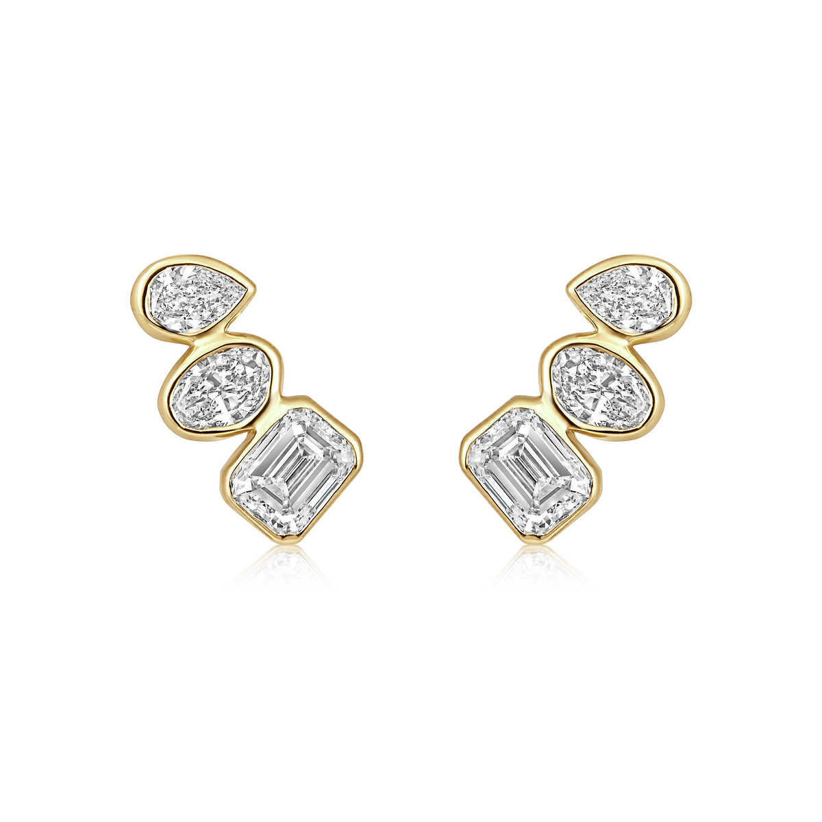 Trio Multi Shape Diamond Bezel Stud Earrings in 14k yellow gold