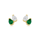 Emerald and Diamond Pear Double Prong Stud Earrings in 14k yellow gold