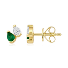 Emerald and Diamond Pear Double Prong Stud Earrings in 14k yellow gold