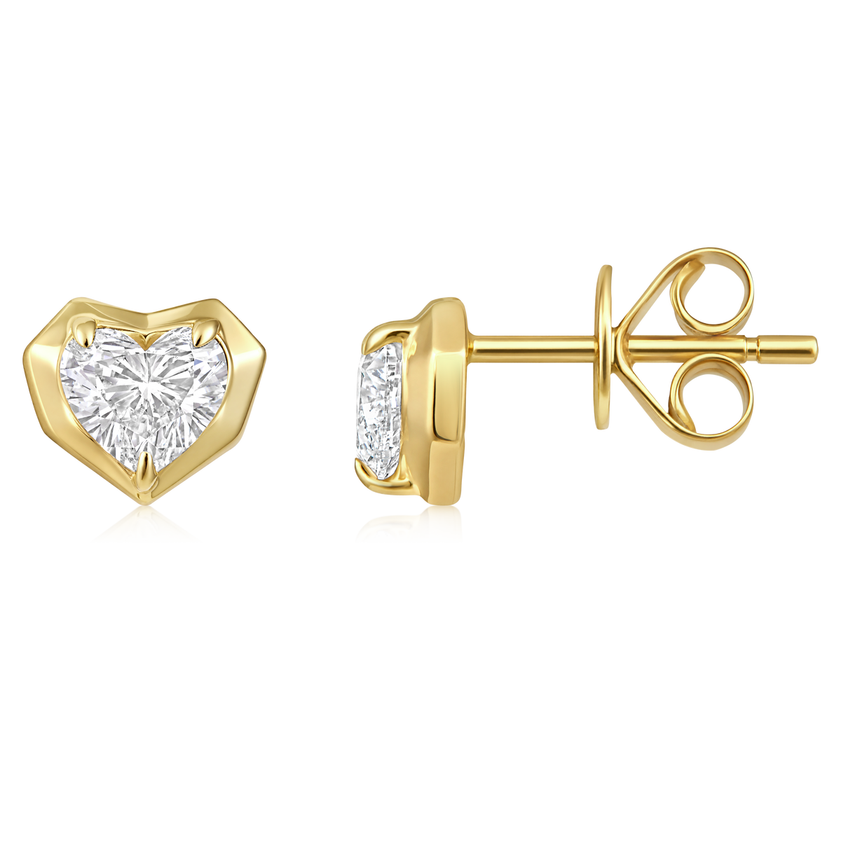Heart Diamond Bezel Geometric Stud Earrings in 14k yellow gold