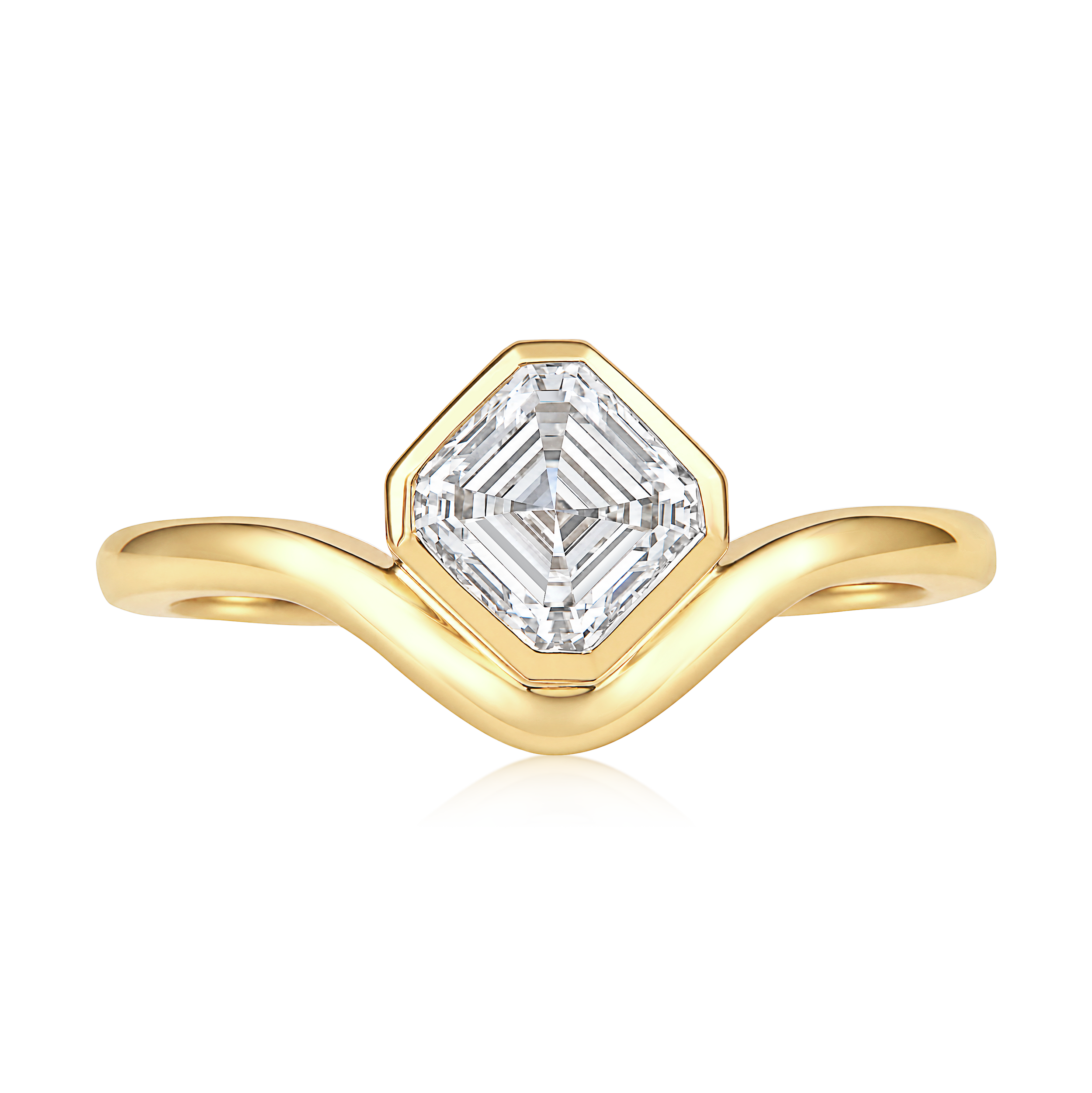 Asscher Cut Diamond Bezel Curved Pinky Ring in 14k yellow gold