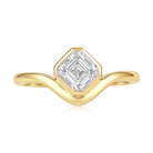 Asscher Cut Diamond Bezel Curved Pinky Ring in 14k yellow gold