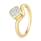 Asscher Cut Diamond Bezel Curved Pinky Ring in 14k yellow gold