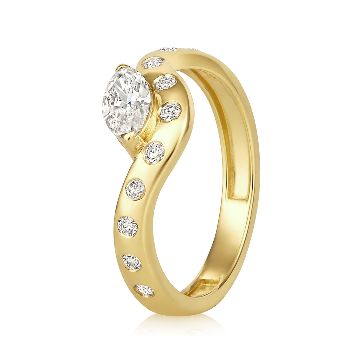 Marquise Diamond Flush Wave Dome Ring in 14k yellow gold