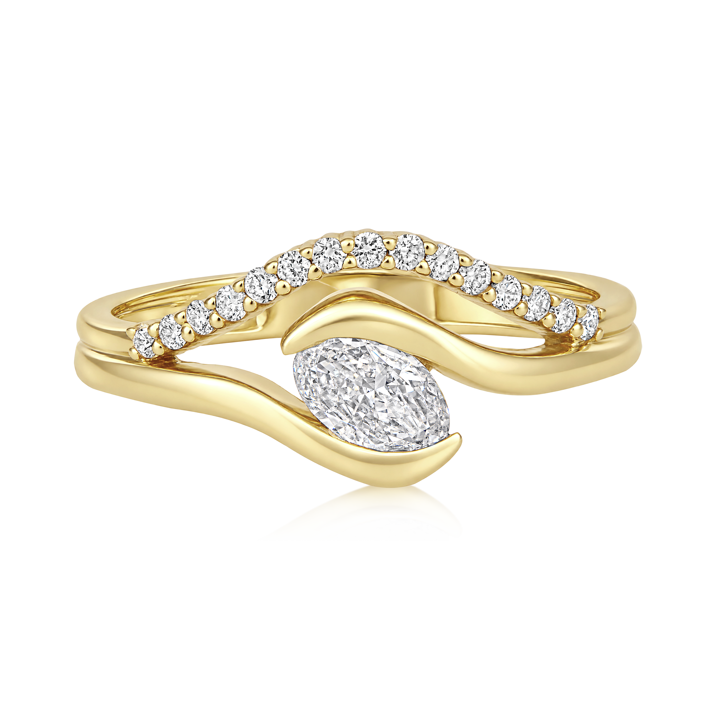 East West Marquise Diamond Pavé Wrap Ring in 14k yellow gold