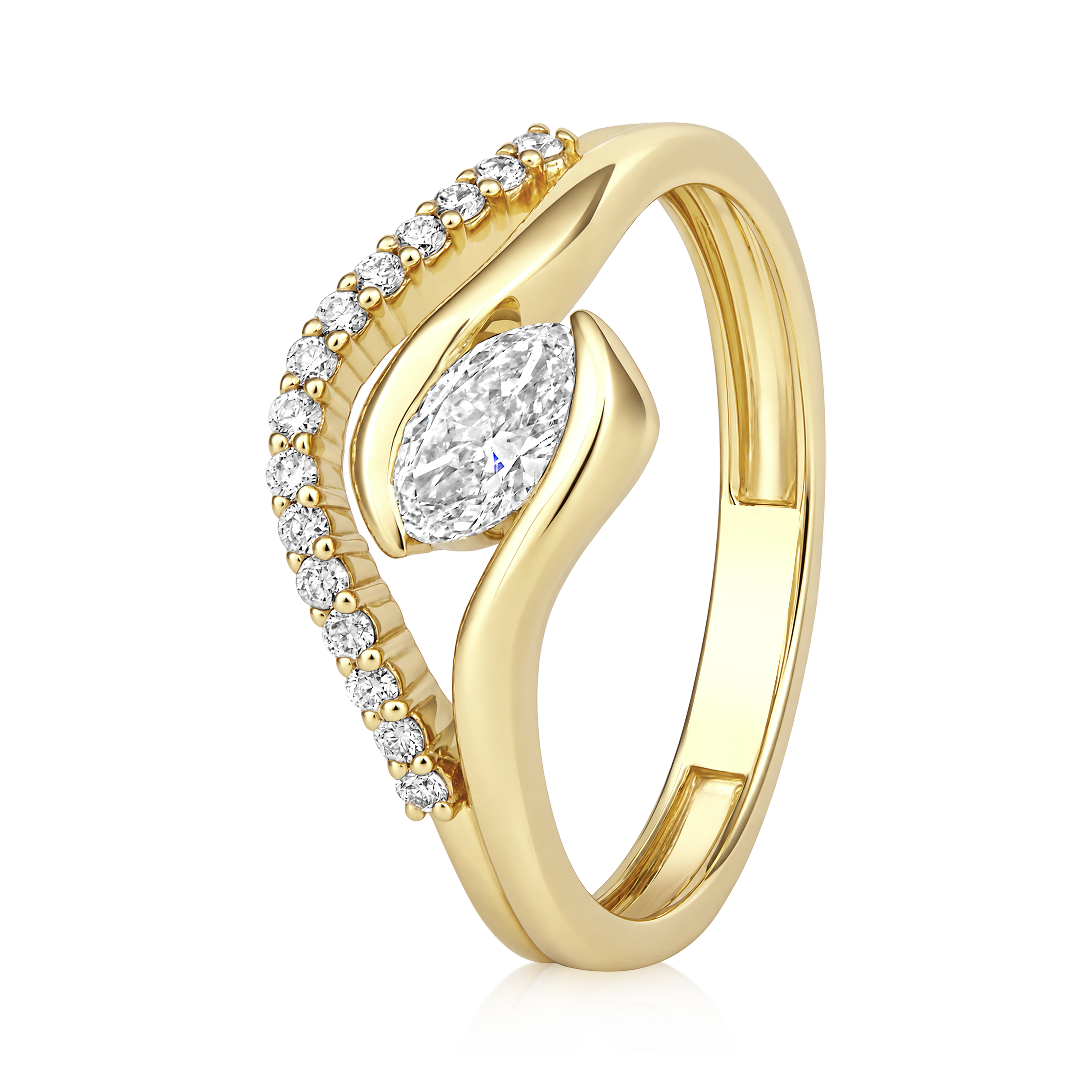 East West Marquise Diamond Pavé Wrap Ring in 14k yellow gold