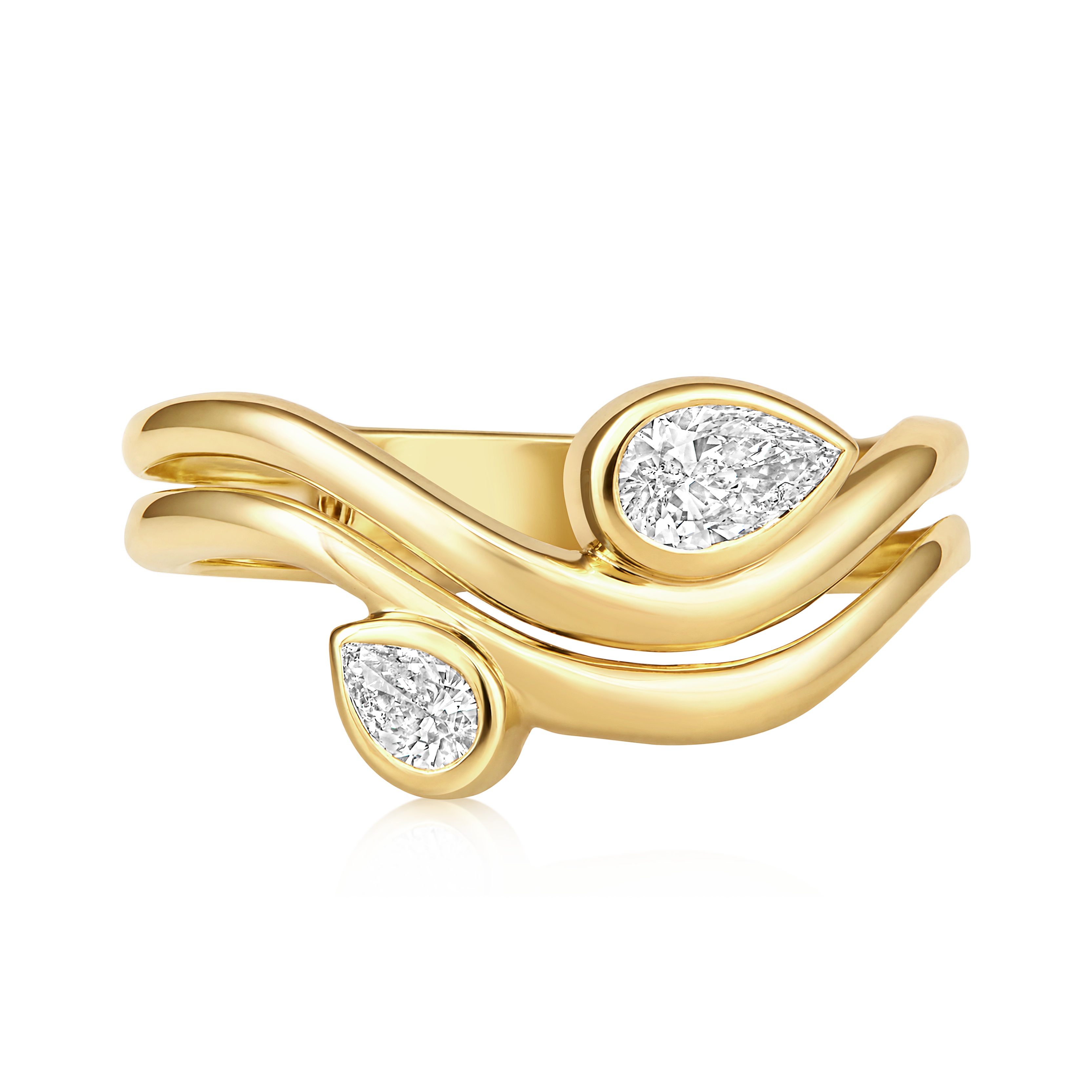 Double Pear Diamond Bezel Swirl Wrap Ring in 14k yellow gold
