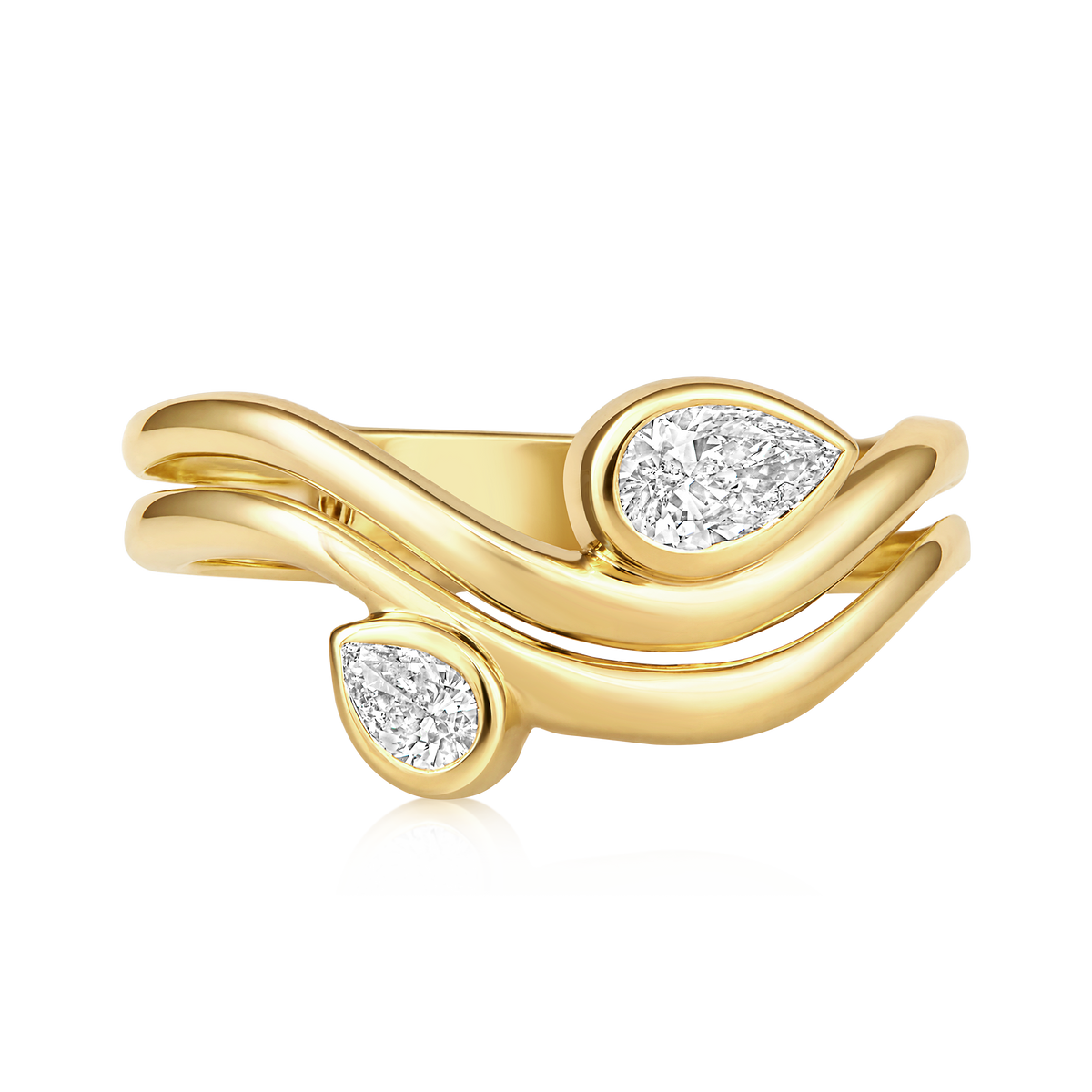 Double Pear Diamond Bezel Swirl Wrap Ring in 14k yellow gold