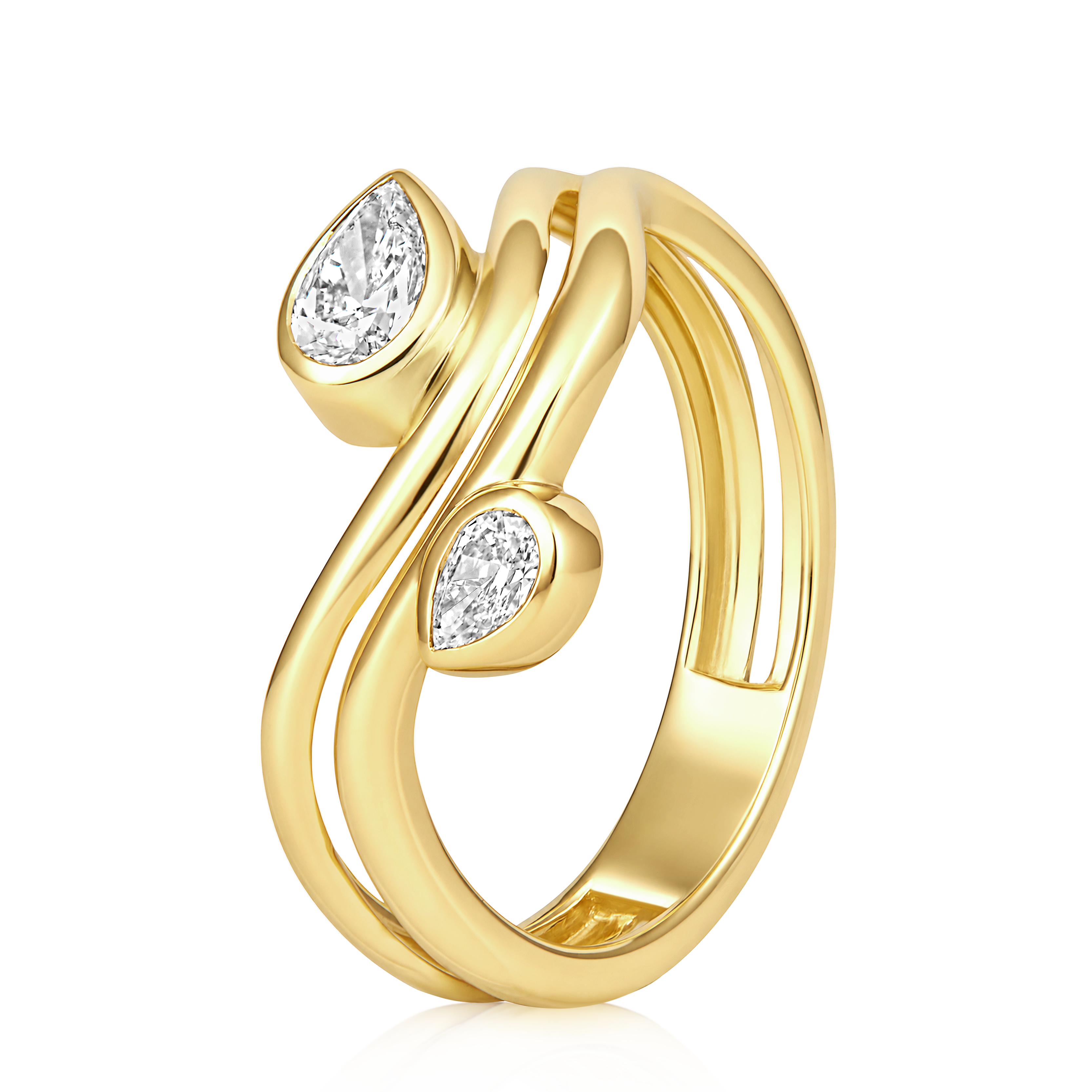 Double Pear Diamond Bezel Swirl Wrap Ring in 14k yellow gold