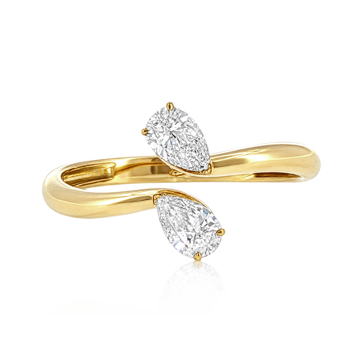 Double Pear Diamond Bypass Ring in 14k yellow gold
