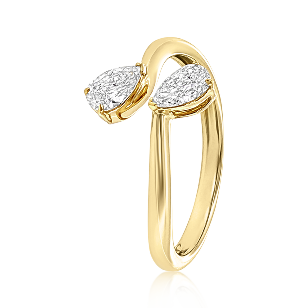 Double Pear Diamond Bypass Ring in 14k yellow gold