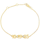 Personalized Diamond Date Bracelet featuring gold numerals 10-19-25 and birthstones, crafted by Izakov Fine Jewelry.