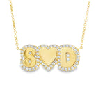 Personalized Diamond Cloud Nameplate Necklace featuring the initials S, heart symbol, and D in 14K gold.