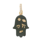 Jewish Charms Hamsa Gemstone Pendant © featuring gold accents and diverse protective symbols.